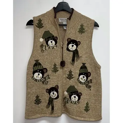 heirloom collectibles Vtg  Womens Ugly Christmas Sweater Vest Bears Trees Size L