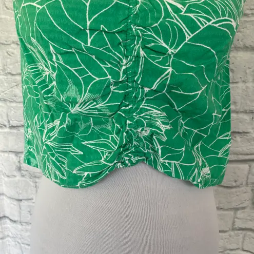 a.n.a  women XS ruched front tank crop top green and white design 