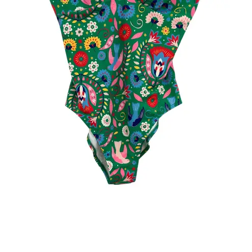 Boden Stripe Trim Swimsuit One Piece Decorative Garden Floral Green Size US 8