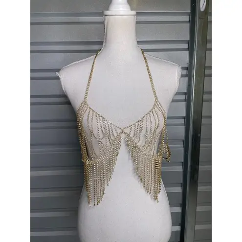 8 Other Reasons Fringe Bra Top Gold Womens Size OS