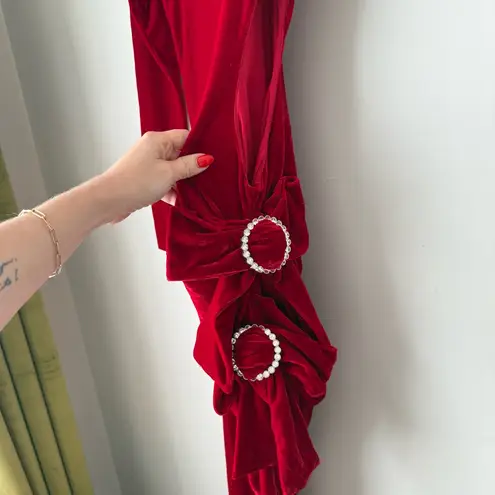 Lovers + Friends  Edith Crimson Red Velvet Cut Out Long Sleeve Gown S