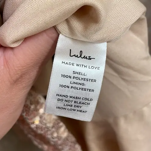 Lulus glam ma’am gold sequin bodycon ruffle mini dress, size L, NWT Gold Size L