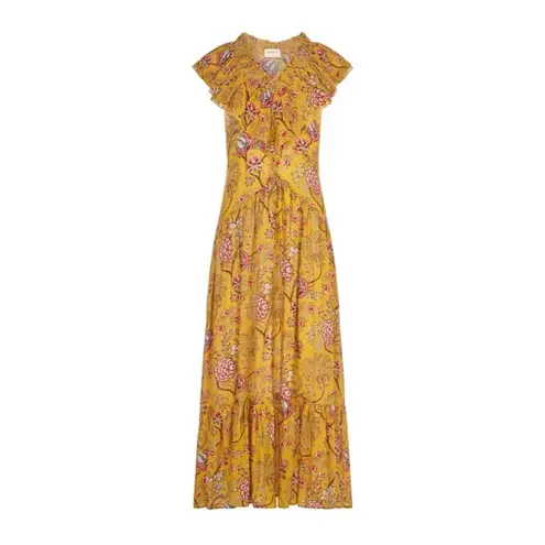 Sonmer Womens Floral Ruffled Sleeveless‎ Maxi Dress Yellow Size Medium NWOT
