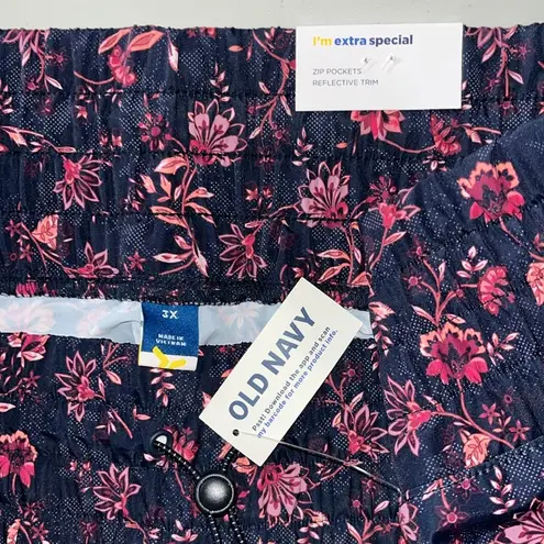 Old Navy  NWT 3X Navy Blue - Pink Floral Reflective Trim Pull-On Athletic Shorts