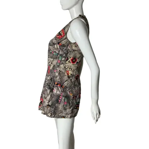 Vintage 80s mini dress tunic Aztec southwestern whimsey witch sleeveless Rare Red Size M