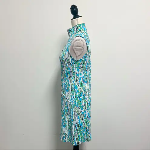 Ibkul Kamila White Green Navy Blue Sleeveless Zip Mock Neckline Pullover Dress Size XS