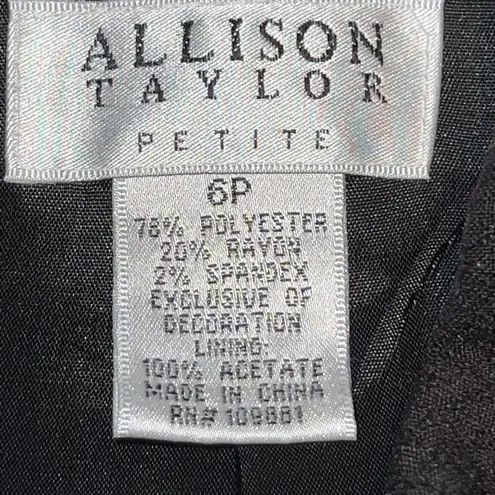 Allison Taylor PETITES BLACK WHITE TRIM THREE BUTTON BLAZER PLEATED WOMEN SIZE 6
