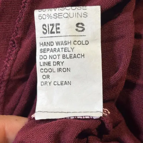 Lola Made in Italy Red Sequin Embellished Sheer Batwing Sleeve Top Size S