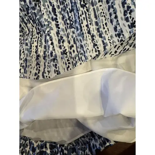 barney's new york Dress Women Medium Ivory Blue Dotted Sleeveless Silky Midi