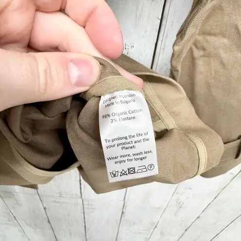 New Saint + Sofia Jacket Women Size 8 Beige Safari Trench Organic Cotton Belted