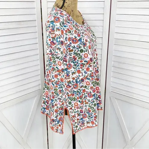 C Wonder Floral PomPom Hem Tunic Tee Shirt White Multi XXS