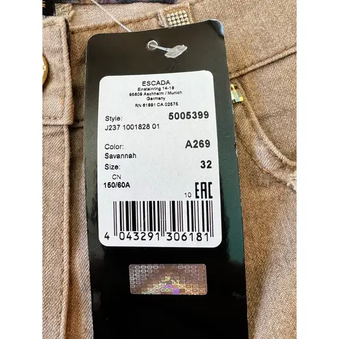 Rare Brand New Escada Munich 1978 Swarovski Crystals Skinny Jeans Size: 32 US 0 Brown