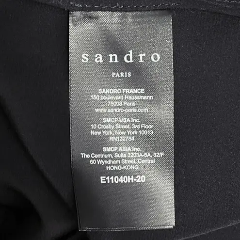 Sandro Paris 100% Silk Black Long Sleeve Blouse Tie Neck Top Size 2/Medium US 6