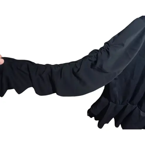 Eloquii Elements Black Faux Wrap Long Ruched Sleeves SZ 26 Office Chic Boho