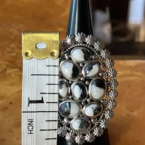 White Buffalo Sterling Silver Statement Ring Size 7 Black