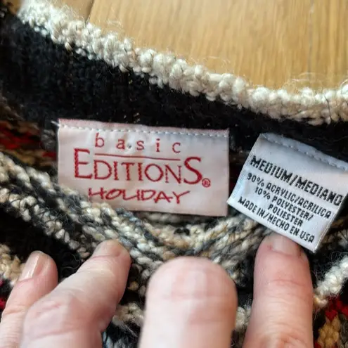 Vtg Basic Editions Sweater Fair Isle Ski Pullover Size Medium Red
