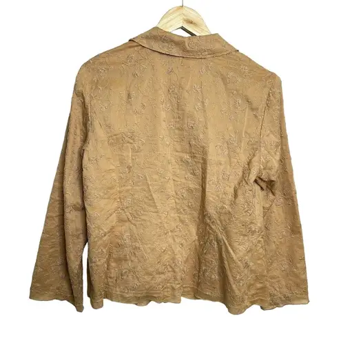 J.Jill  Ginger 100% Cotton Boho Embroidered Lined Blazer Jacket Size 12 p Tan