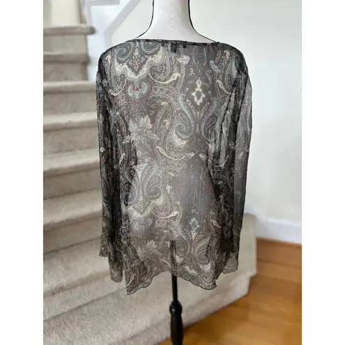 Karen Kane Y2K Brown Blue Paisley Sheer Metallic Boho Whimsygoth Fairy Blouse