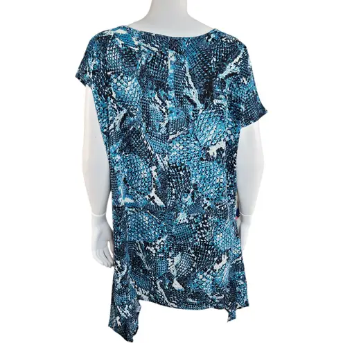 Attitudes by Renee Crepe Reptile Printed Asymmetric Top Blue Teal X