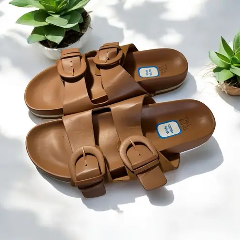 Time and Tru Women's Dressy Footbed Slides in Cognac