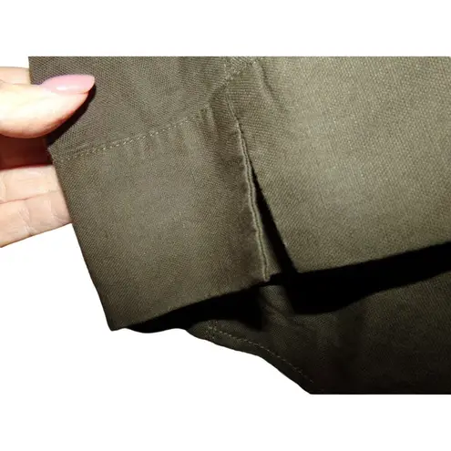 Coldwater Creek Classic army green linen/cotton blouse/jacket 10 Ruffled neck