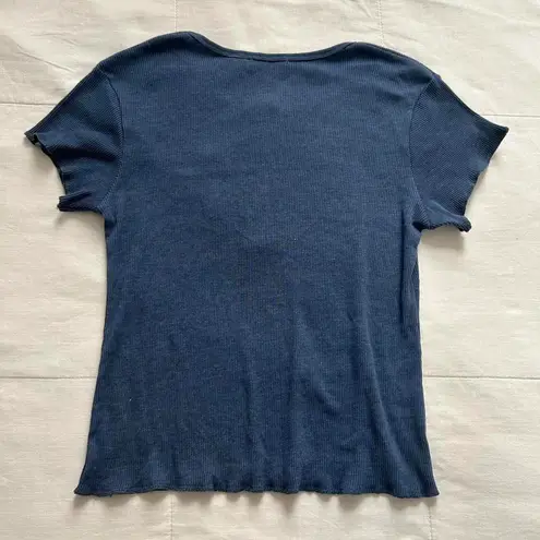 Vintage Navy blue short sleeve shirt with hook and eye details size large Size M