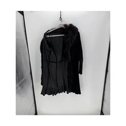 Vintage suede fur collar long coat size L western NFR skijoring cabin whimsigoth Black Size L