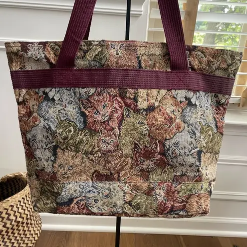 Vintage Bovano Cat Tapestry Shoulder Bag Laptop Fits Tote Purse Red