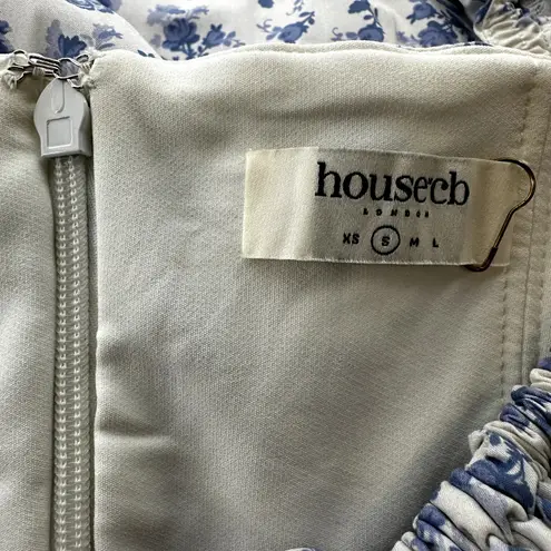 House Of CB  Tallulah Floral Puff Sleeve Midi Sundress Split Blue White S NWOT