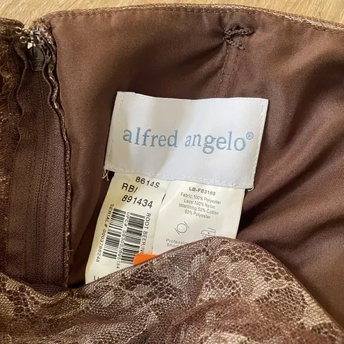Alfred Angelo strapless formal dress brown lace women’s size 12 prom dance Y2K