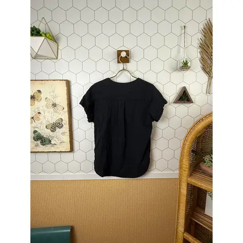 Quince Black 100% Organic Cotton Gauze Roll Sleeve Shirt - Size - Small