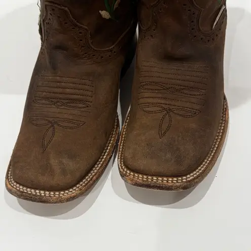 Valeria Boots Brown Square Toe Embroidered Rose Cowboy Western Boots Size 7