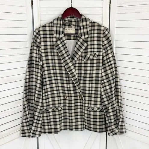 Free People  Luminary Plaid Flannel Oversized Blazer Neutral Tan Small