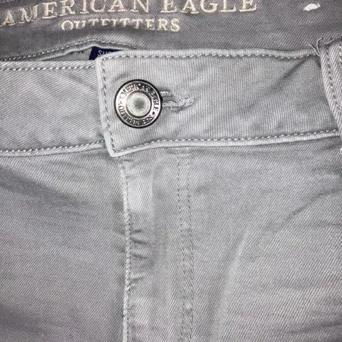 American Eagle Super Stretch X Jeans Women 16 Long High Rise Distressed Gray Size 10