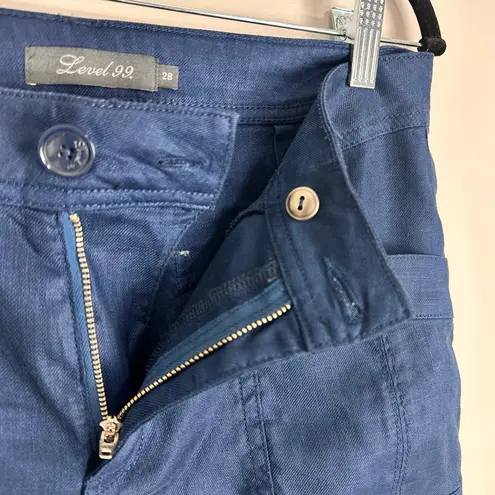 Anthropologie Level 99 Linen Blend Navy Gaucho Wide Leg Capri Pants Size 28 Blue