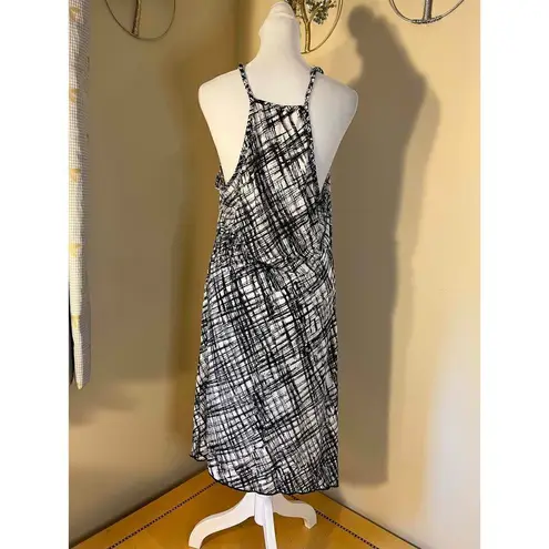 None Black White Cross Hatch Print Sun Dress XL