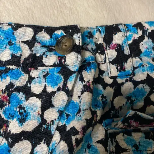 Future Collective Black & Blue Floral Linen Wrap Skirt 14 EUC