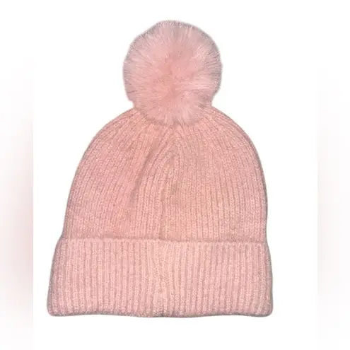 Womens Pink Embellished Beanie with Pom Pom.