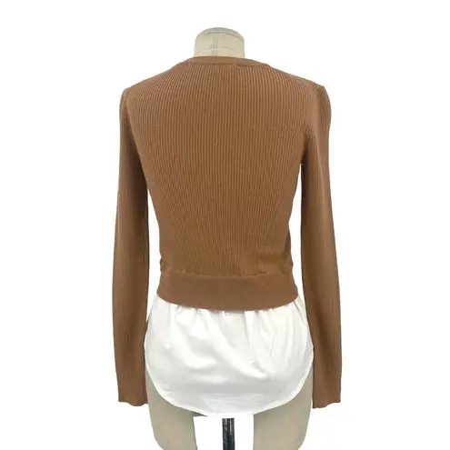 Veronica Beard Rocha Poplin-paneled Merino Wool Sweater In Camel Size XS - Image 5