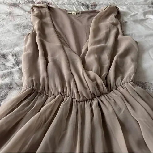 Alythea cream tan wide leg pleated top sheer jumpsuit, size S party event boho