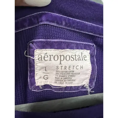 Aeropostale Shirt Large Purple Stretch Spell Out Embossed Logo Y2K Shorter Sleev