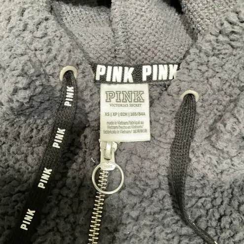 PINK - Victoria's Secret PINK BY VS GREY SHERPA PULL OVER HOODIE