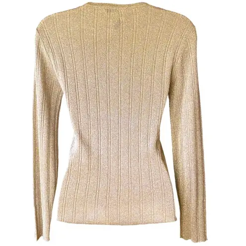 Vintage Metallic Gold BERDORF GOODMAN Keyhole Front Sparkly Sweater ~ Size SMALL