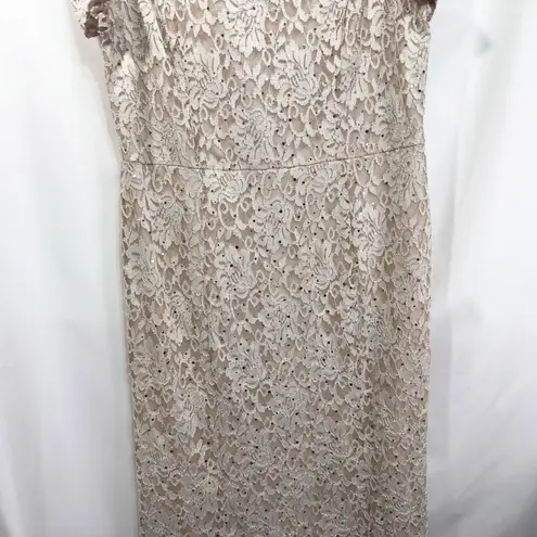 Candalite Plus Sz 2X Dress Maxi Beige Lace Sequin Cold Shoulder Full Length 794