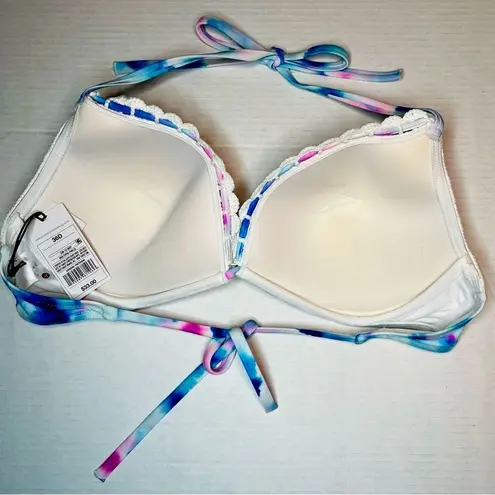 Shade & Shore  White & Blue Tie-Dye Crochet Light Lift Bikini Top Size 36D New!