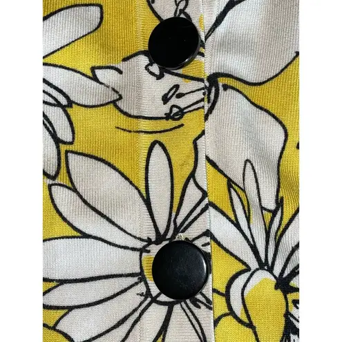 Cable & Gauge Vintage Silk Yellow Floral Cardigan Sweater Large