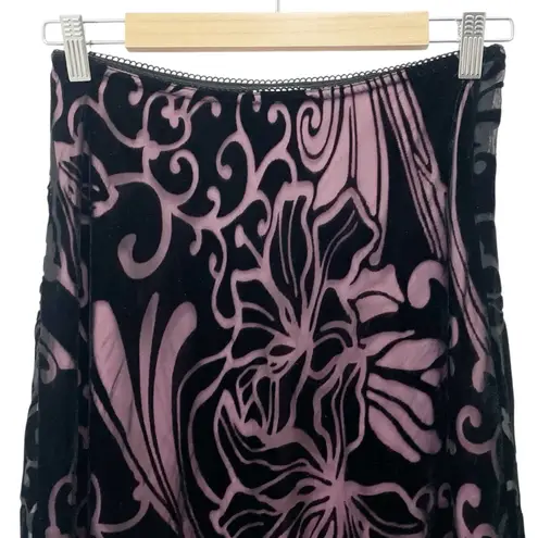 Jody Vintage Y2K Black Pink Velvet Burnout Skirt A