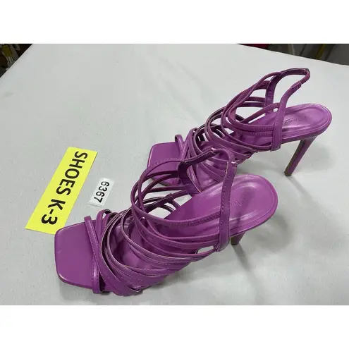 Anne Michelle Womans Strappy Slipon Sandals 8.5 Purple Open Square Toe Stiletto