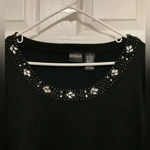 Erika Black Scoop Neck Crystal Neckline Long Sleeve Sweater