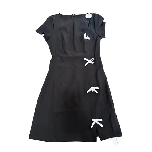 Commense Bows Girly Side Split Cutout Black Stretch Mini Dress XS